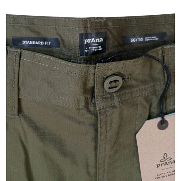 Prana Shorts Mens Waist 36 Waist 10 Inseam Double Peak Cargo Green Zipper Pocket - Picture 5 of 10
